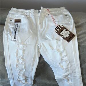 Wax Jean Women's White Distressed Jeans